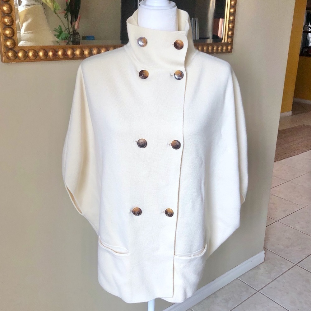Julie Brown Cream Wool Blend Oversized Knit Winter Layering Poncho Vest Medium